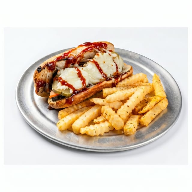 Chicken Philly Cheesesteak with Fries.